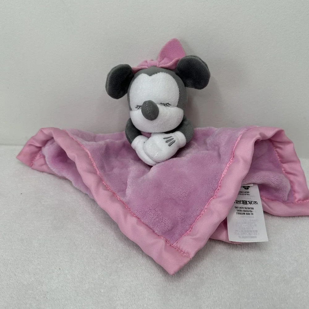 Disney Baby Pink Sleeping Minnie Mouse Blanket Embossed Star Satin Lovey 12